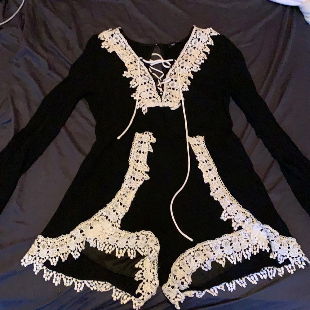 black and white lace up romper